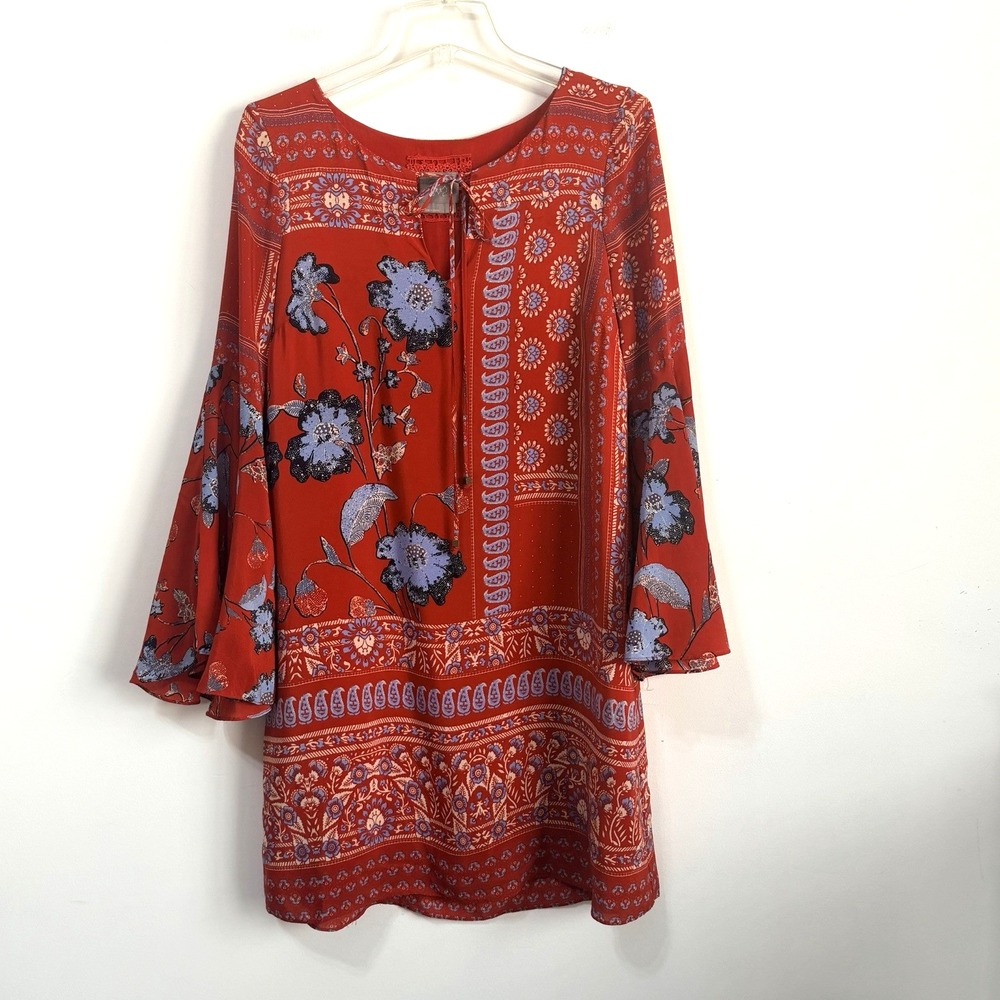 Anthropologie Vanessa Virginia Dress Size 8 Red Boho 100% Silk Isabelle Floral
